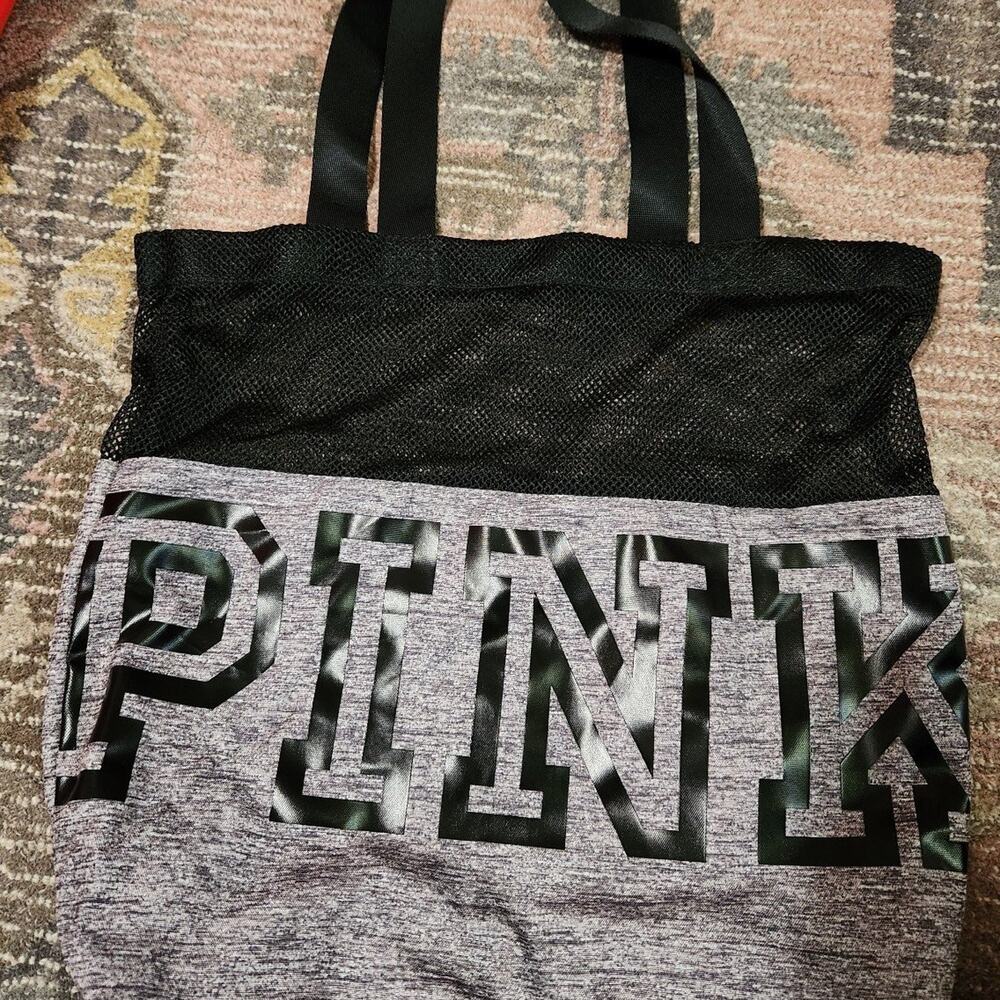 Victoria's Secret PINK Tote Bag- Grey & black PINK logo nylon tote gym bag 19"x1